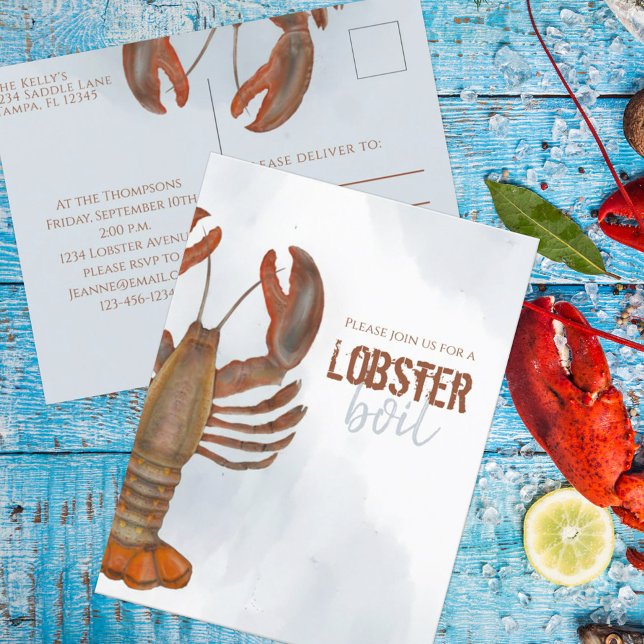 Elegant Modern Simple Watercolor Lobster Boil Postcard (Creator Uploaded)