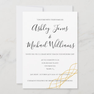 Elegant Modern Simple White Gold Cordial Wedding Invitation