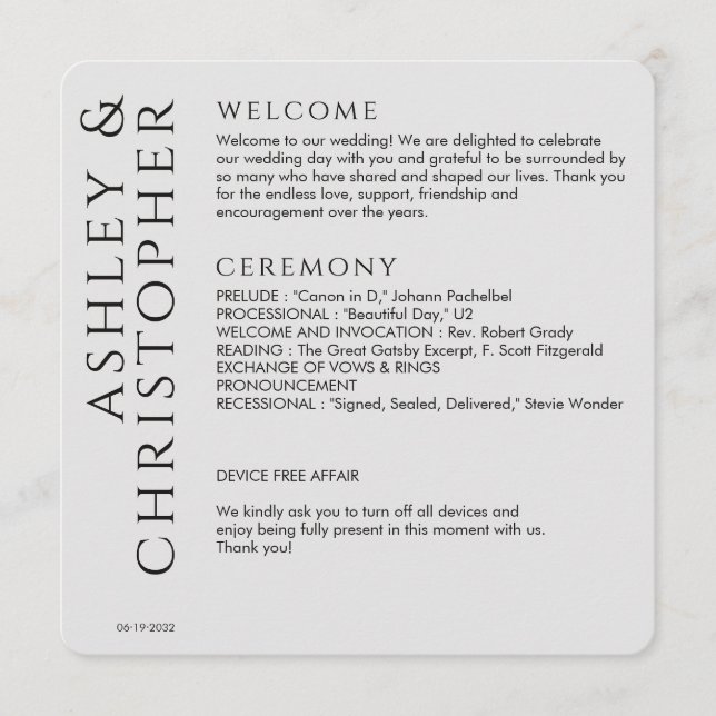 Elegant Modern Smoke Black Wedding Program (Front)