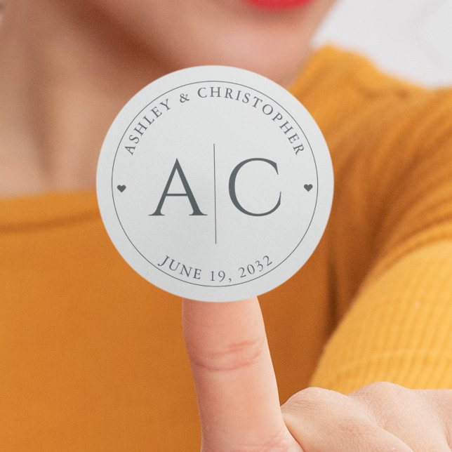 Elegant Modern Space Grey Wedding Classic Round Sticker (Creator Uploaded)