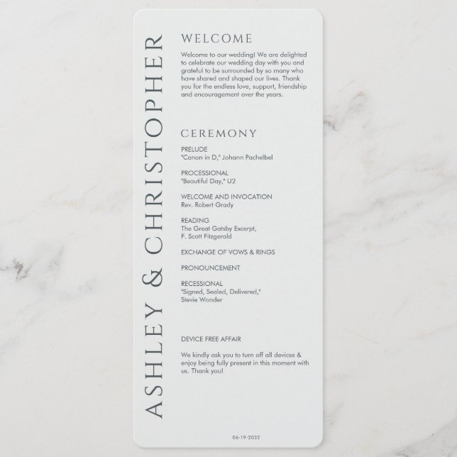 Elegant Modern Space Grey Wedding Program (Front)