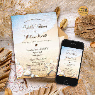 Elegant Modern Starfish Tropical Beach Wedding Invitation