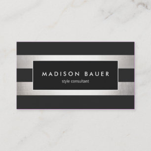 Elegant Modern Striped Black FAUX Silver Foil Business Card