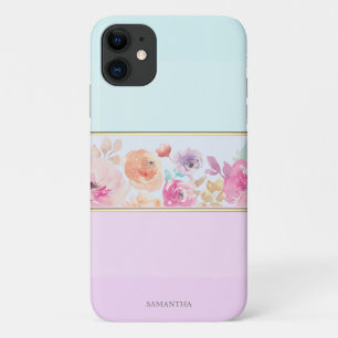 Elegant Modern Striped,Ombre,Flowers -Personalized iPhone 11 Case