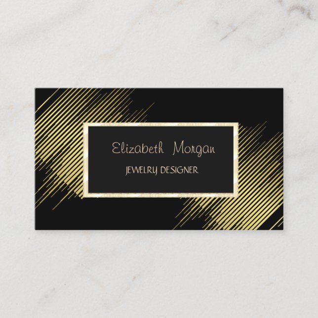 Elegant Modern Stripes,Gold Frame Jewellery Design Business Card (Front)