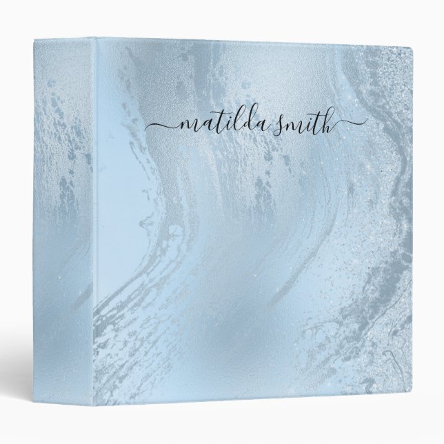 Elegant modern stylish baby blue marble glitter binder (Front/Spine)