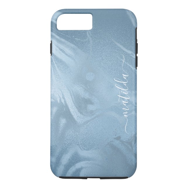 Elegant modern stylish baby blue marble look Case-Mate iPhone case (Back)