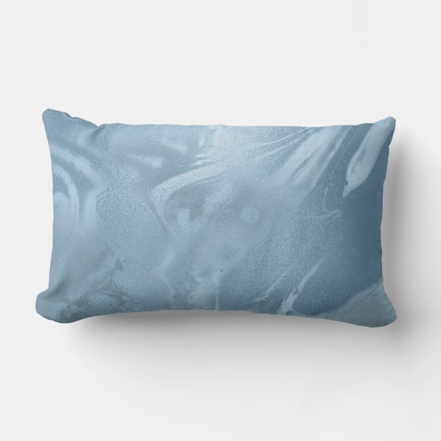 Elegant modern stylish baby blue marble look lumbar pillow (Front)