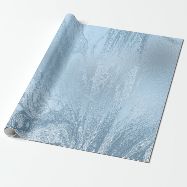 Elegant modern stylish blue glitter marble wrapping paper (Unrolled)