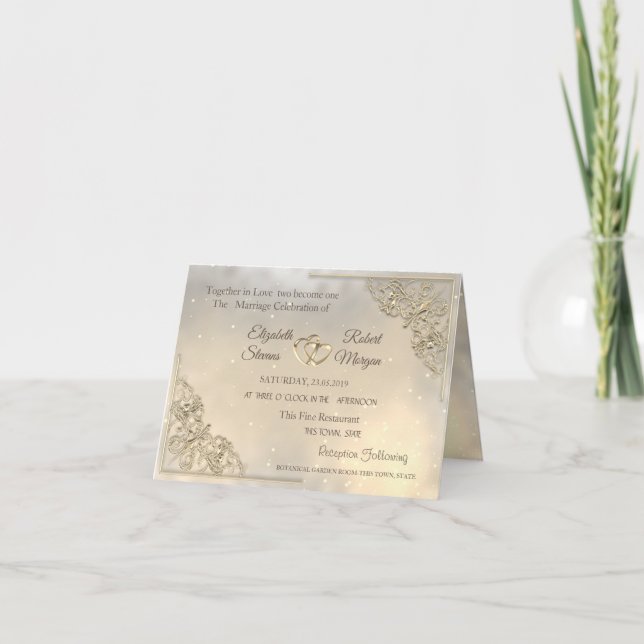 Elegant Modern Stylish Chic Gold Hearts Wedding Invitation (Front)