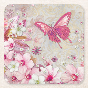 Elegant Modern Stylish Country Butterfly Square Paper Coaster