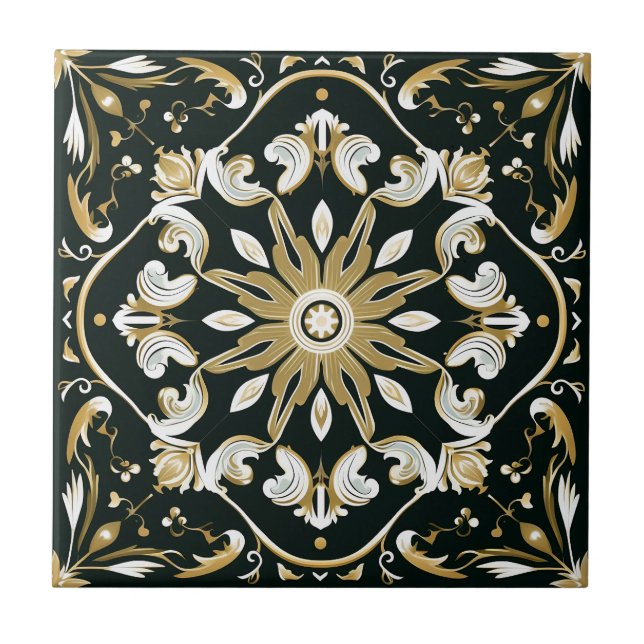 Elegant Modern Stylish Floral Black Tile (Front)