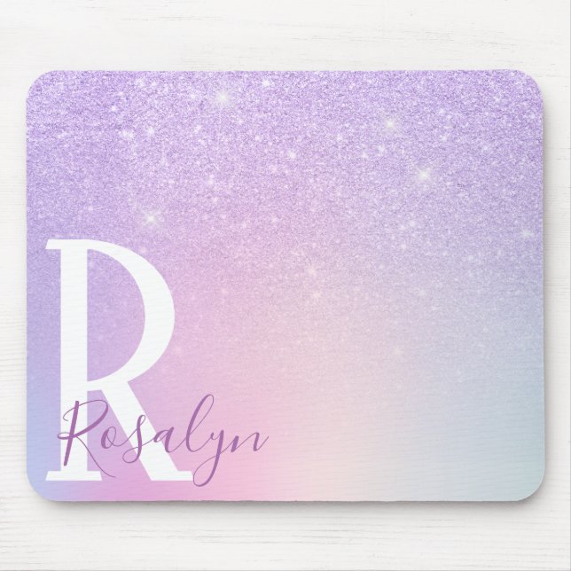 Elegant modern stylish girly ombre purple glitter mouse pad (Front)