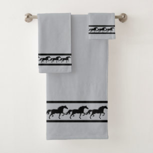 Elegant, Modern & Stylish Horses on Silver Grey Bath Towel Set