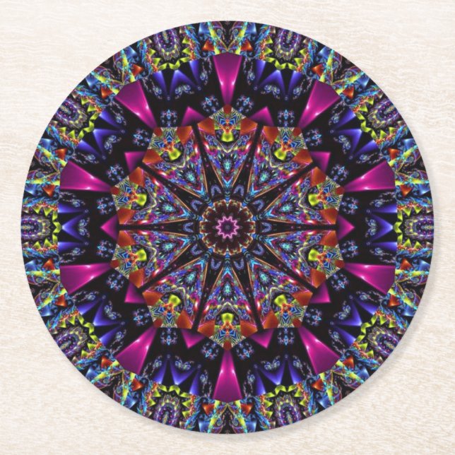 Elegant Modern Stylish Kaleidoscope Round Paper Coaster (Front)