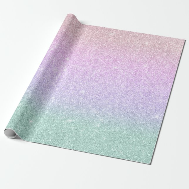 Elegant modern stylish mermaid colours glitter wrapping paper (Unrolled)