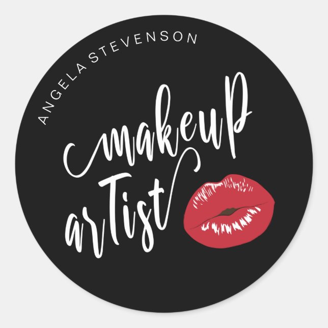 Elegant modern stylish red lips makeup artist classic round sticker (Front)