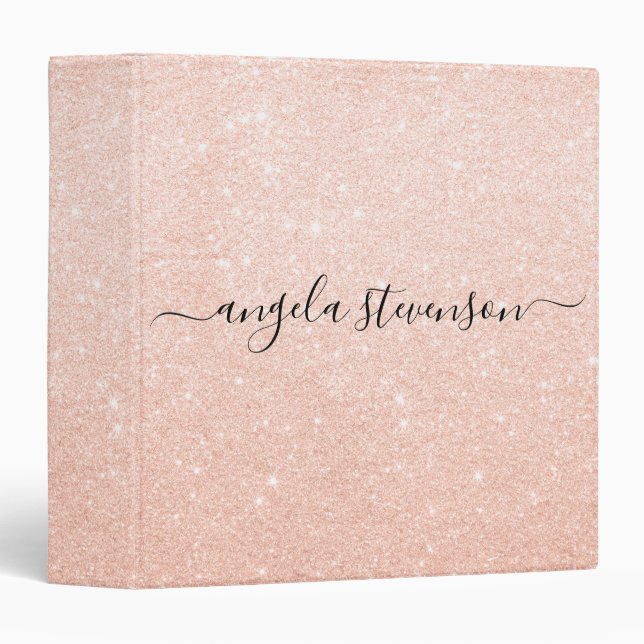 Elegant modern stylish rose gold glitter binder (Front/Spine)