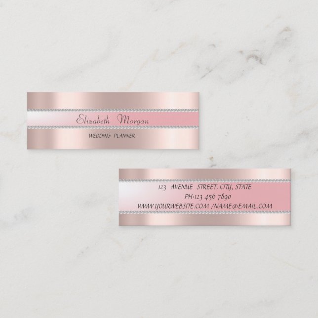 Elegant Modern Stylish Rose Gold, Stripe,Pearls Mini Business Card (Front/Back)