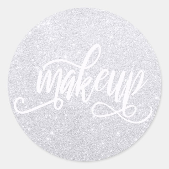 Elegant modern stylish silver glitter makeup classic round sticker (Front)