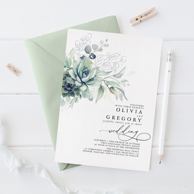 Elegant Modern Succulents Silver Greenery Wedding (Creator Uploaded)