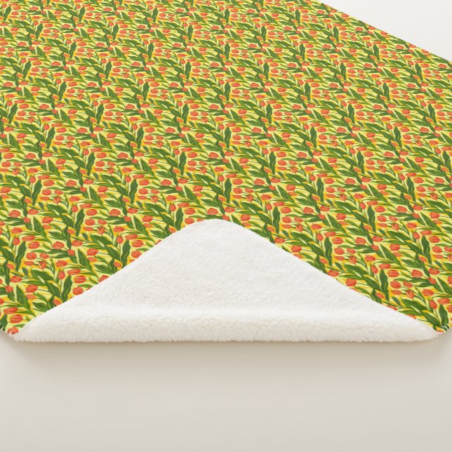 Elegant Modern Summer Floral Pattern Sherpa Blanket (3/4)