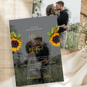 Elegant modern sunflower photo wedding invitation