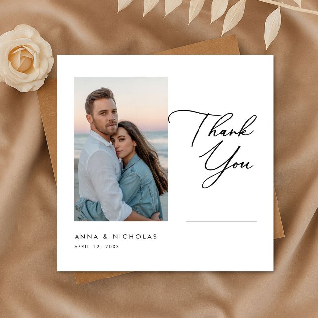 Elegant Modern Sunset Beach Wedding Photo Thank You Card (Creator Uploaded)