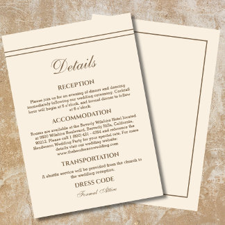 Elegant Modern Taupe Cream Wedding Details  Enclosure Card
