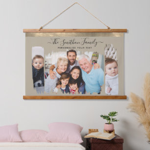  Elegant Modern Taupe & Gold Add Your Photo Family Hanging Tapestry
