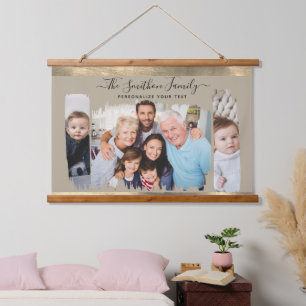  Elegant Modern Taupe & Gold Add Your Photo Family Hanging Tapestry
