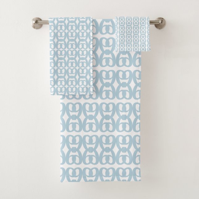 Elegant Modern Teal Geometric Pattern Bath Towel Set (Insitu)
