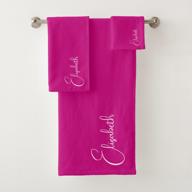 Elegant Modern Template Feminine Name Viva Magenta Bath Towel Set (Insitu)