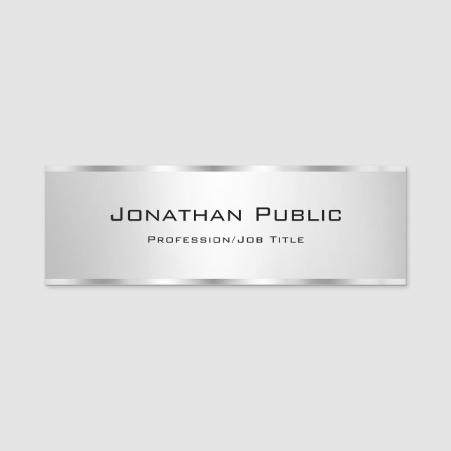 Elegant Modern Template Personalized Faux Silver Name Tag (Front)