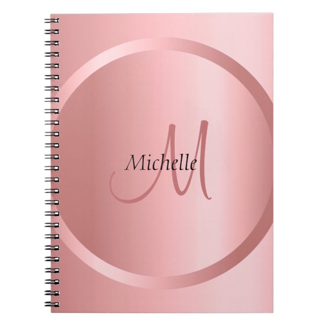 Elegant Modern Template Rose Gold Mono gram Notebook (Front)