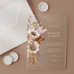 Elegant Modern Terracotta Floral Boho Fall Wedding Acrylic Invitations<br><div class="desc">This exquisite invitation captures the essence of autumn's beauty with its delicate floral design and warm terracotta tones. Whether you're planning a rustic outdoor ceremony or an intimate indoor gathering, this invitation sets the perfect tone for your event. Personalize this invitation with your names, wedding date, and venue details to...</div>