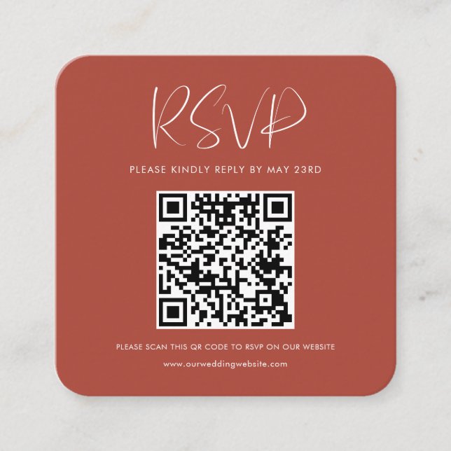 Elegant & Modern Terracotta QR code RSVP response Enclosure Card (Front)