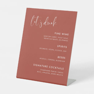 Elegant & Modern Terracotta wedding Bar menu Pedestal Sign