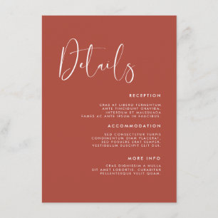Elegant & modern Terracotta wedding details Enclosure Card