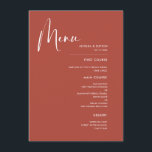 Elegant & modern Terracotta wedding Menu<br><div class="desc">A modern typography and a trendy terracotta,  clay and peach colour palette for your wedding stationery: choose this simple and elegant wedding suite. Fully customizable: you can change the background as well as the text colour as you like.</div>