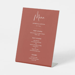 Elegant & modern Terracotta wedding menu Pedestal Sign