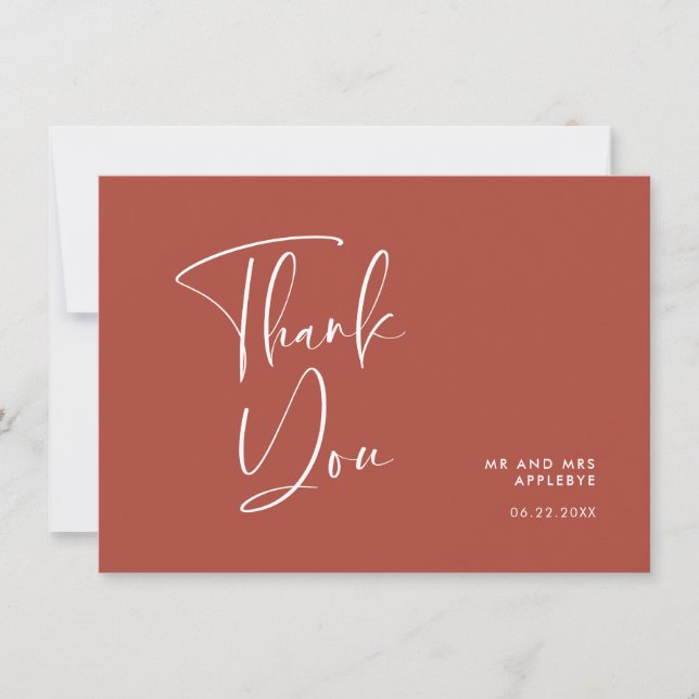 Elegant & modern terracotta wedding thank you card (Front)