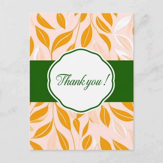 Elegant Modern Thank You Card with Leaf Patterns  (Front)