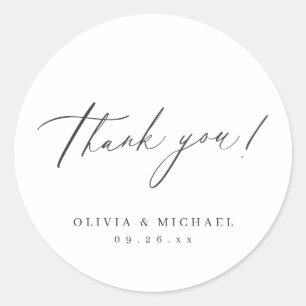 Elegant modern thank you script minimalist wedding classic round sticker