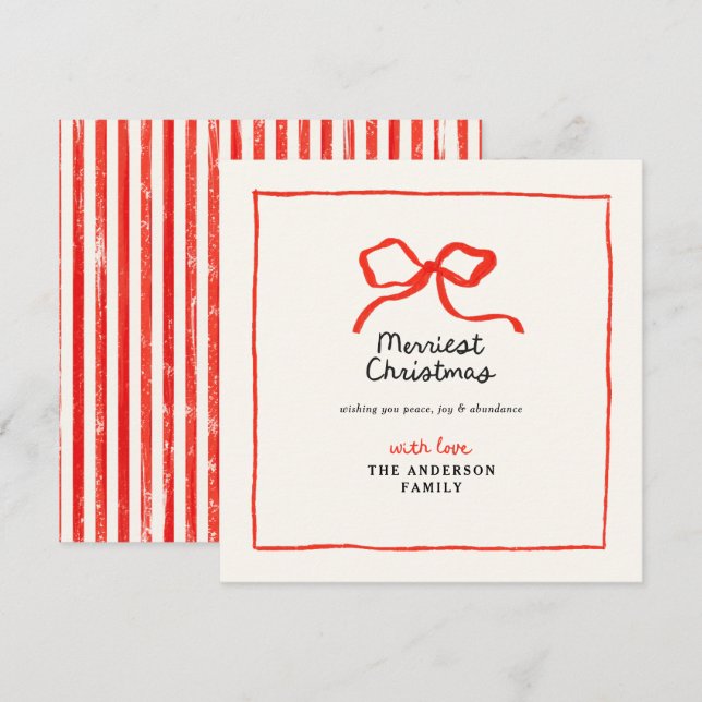 Elegant modern traditional red bow Christmas Holiday Card (Front/Back)