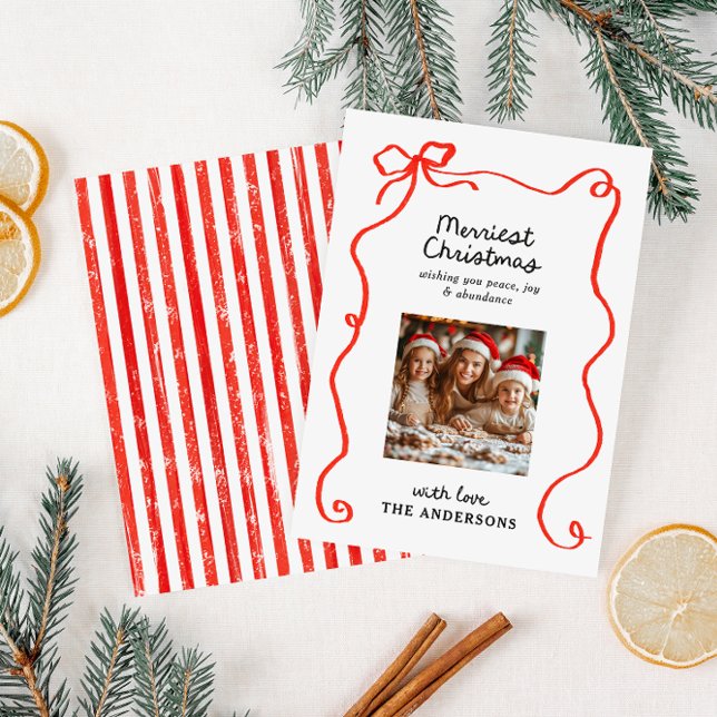 Elegant modern traditional red bow Christmas Holiday Card (Creator Uploaded)