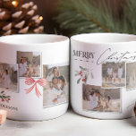 Elegant modern traditional red bow multi photo coffee mug<br><div class="desc">Elegant modern traditional red bow multi script and serif typography Merry Christmas photo Holiday decor favour gift mug.</div>