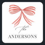 Elegant modern traditional red bow multi photo square sticker<br><div class="desc">Elegant modern traditional red  bow multi script and serif typography Merry Christmas Holiday decor favour sticker.</div>