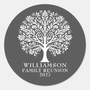 Elegant Modern Tree Family Reunion Classic Round Sticker