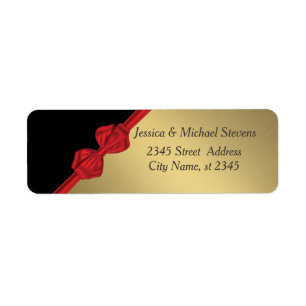 Elegant modern trendy black/gold holiday red bow